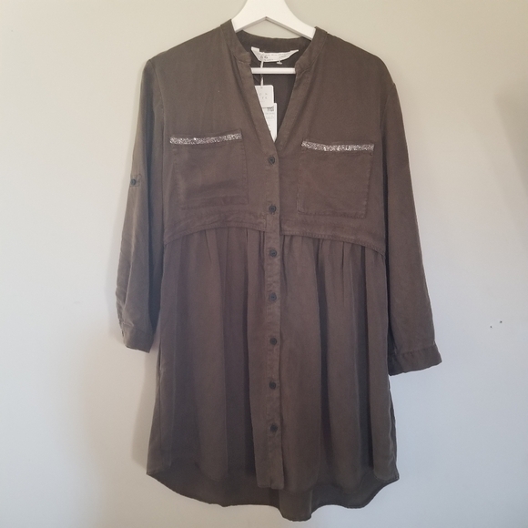 NWT Zara Green Tencel Long Sleeve Collared Military Midi Dress XS - Picture 6 of 8